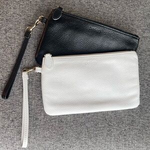 Befen full grain pebbled leather wristlet clutch zipper pouches - black & white